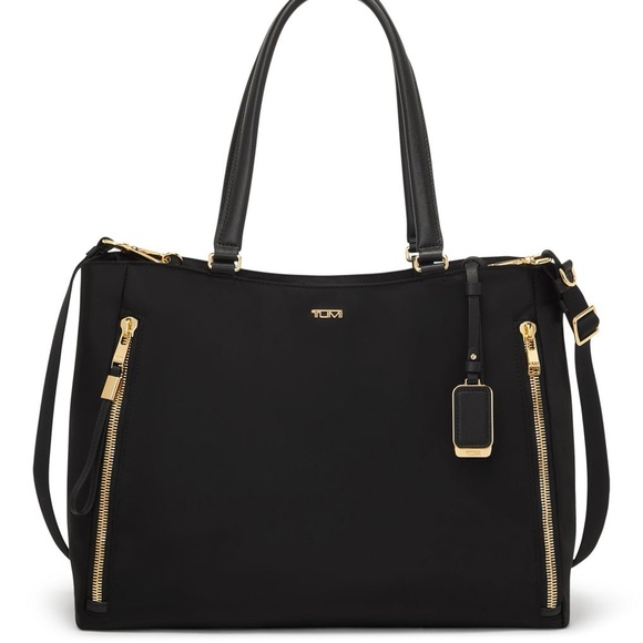 Tumi Handbags - Tumi Voyageur Valetta Large Tote Black and Gold